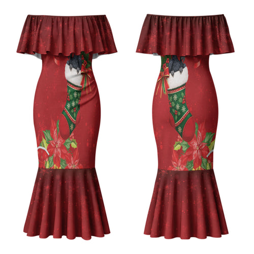 Palm Cockatoo Christmas Australia Couples Matching Mermaid Dress and Long Sleeve Button Shirt Aussie Xmas Sock Coquette Bow