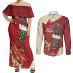 Palm Cockatoo Christmas Australia Couples Matching Off Shoulder Maxi Dress and Long Sleeve Button Shirt Aussie Xmas Sock Coquette Bow