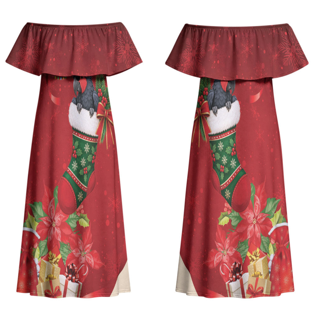 Palm Cockatoo Christmas Australia Couples Matching Off Shoulder Maxi Dress and Long Sleeve Button Shirt Aussie Xmas Sock Coquette Bow