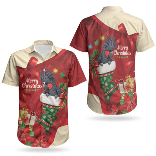 Palm Cockatoo Christmas Australia Couples Matching Off Shoulder Short Dress and Hawaiian Shirt Aussie Xmas Sock Coquette Bow
