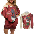 Palm Cockatoo Christmas Australia Couples Matching Off Shoulder Short Dress and Long Sleeve Button Shirt Aussie Xmas Sock Coquette Bow