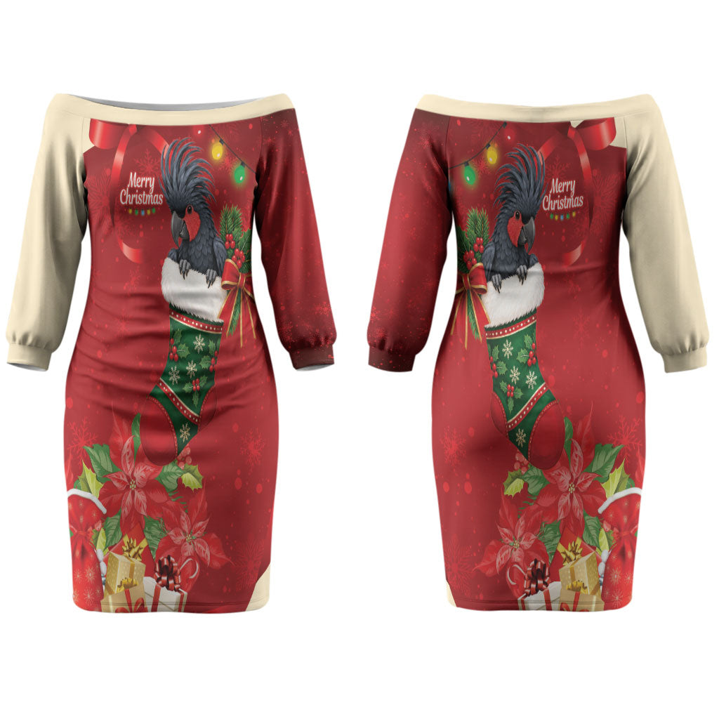 Palm Cockatoo Christmas Australia Couples Matching Off The Shoulder Long Sleeve Dress and Long Sleeve Button Shirt Aussie Xmas Sock Coquette Bow