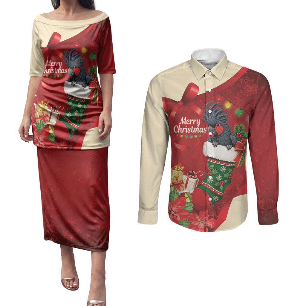 Palm Cockatoo Christmas Australia Couples Matching Puletasi and Long Sleeve Button Shirt Aussie Xmas Sock Coquette Bow