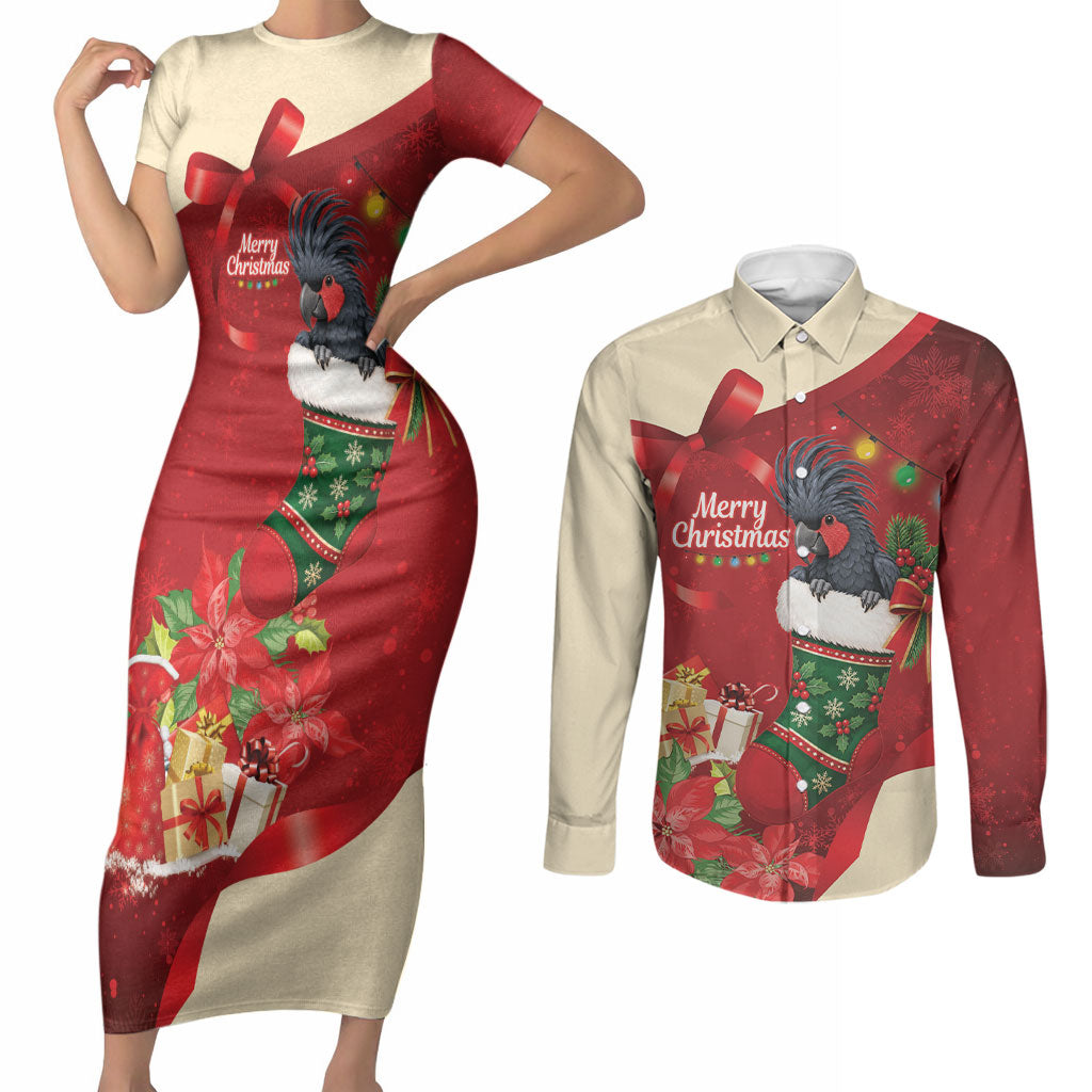 Palm Cockatoo Christmas Australia Couples Matching Short Sleeve Bodycon Dress and Long Sleeve Button Shirt Aussie Xmas Sock Coquette Bow