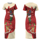 Palm Cockatoo Christmas Australia Couples Matching Short Sleeve Bodycon Dress and Long Sleeve Button Shirt Aussie Xmas Sock Coquette Bow