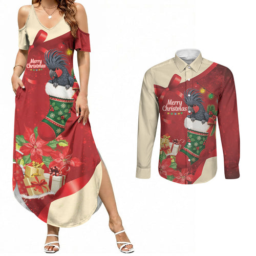 Palm Cockatoo Christmas Australia Couples Matching Summer Maxi Dress and Long Sleeve Button Shirt Aussie Xmas Sock Coquette Bow