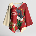 Palm Cockatoo Christmas Australia Kimono Sleeve Blouse Aussie Xmas Sock Coquette Bow