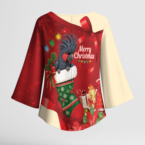 Palm Cockatoo Christmas Australia Kimono Sleeve Blouse Aussie Xmas Sock Coquette Bow