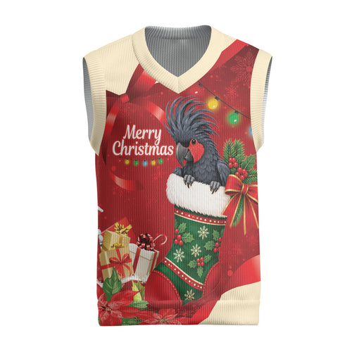Palm Cockatoo Christmas Australia Christmas Knitted V-Neck Vest Aussie Xmas Sock Coquette Bow