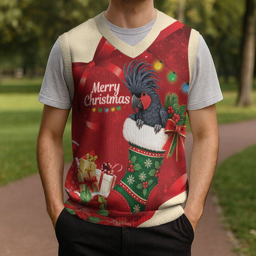 Palm Cockatoo Christmas Australia Christmas Knitted V-Neck Vest Aussie Xmas Sock Coquette Bow