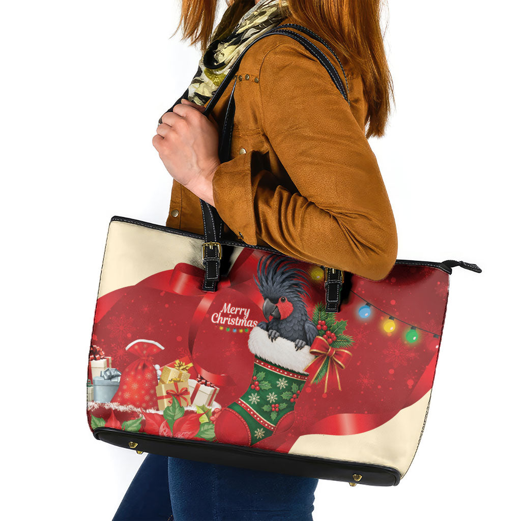 Palm Cockatoo Christmas Australia Leather Tote Bag Aussie Xmas Sock Coquette Bow