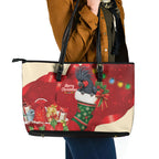 Palm Cockatoo Christmas Australia Leather Tote Bag Aussie Xmas Sock Coquette Bow