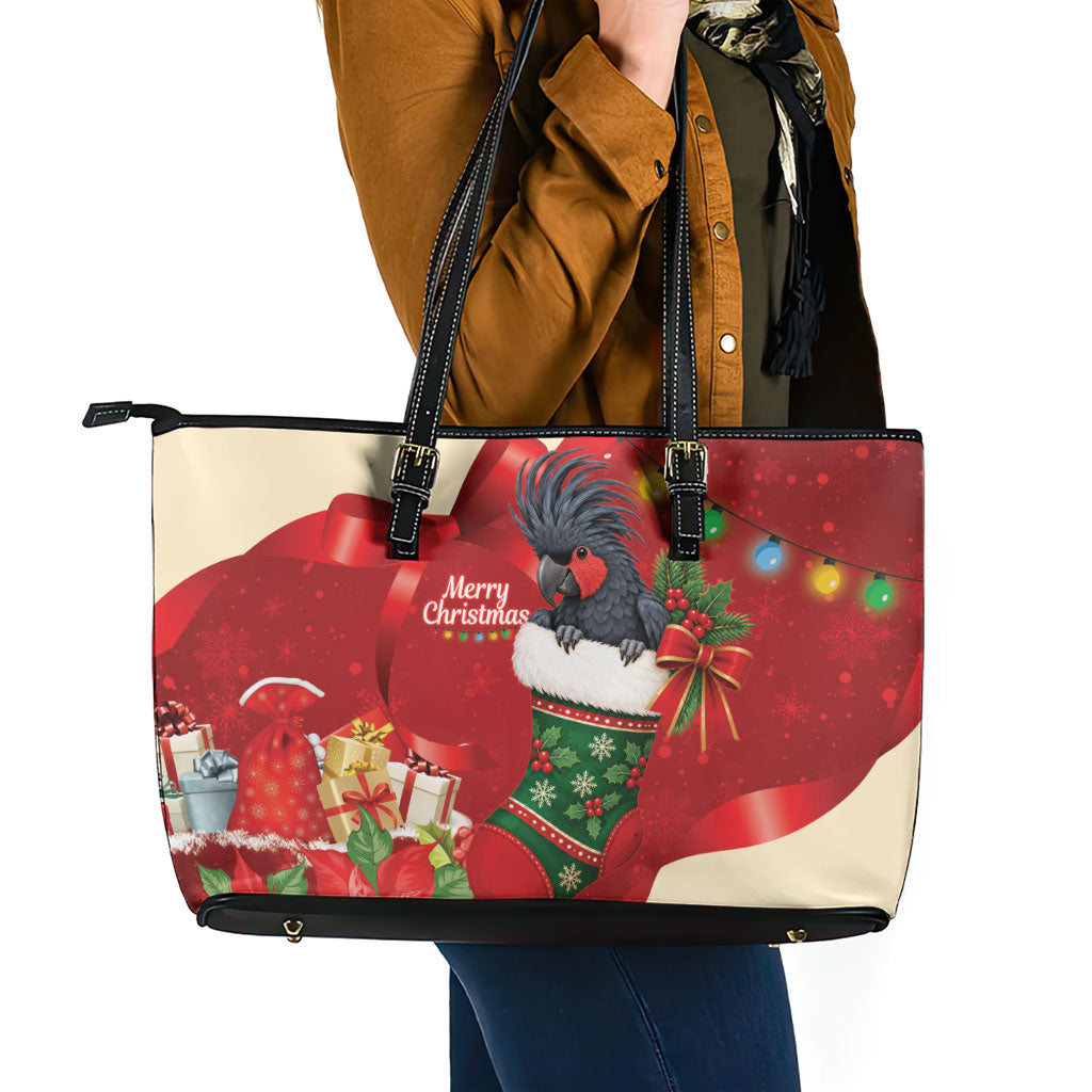 Palm Cockatoo Christmas Australia Leather Tote Bag Aussie Xmas Sock Coquette Bow
