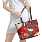 Palm Cockatoo Christmas Australia Leather Tote Bag Aussie Xmas Sock Coquette Bow