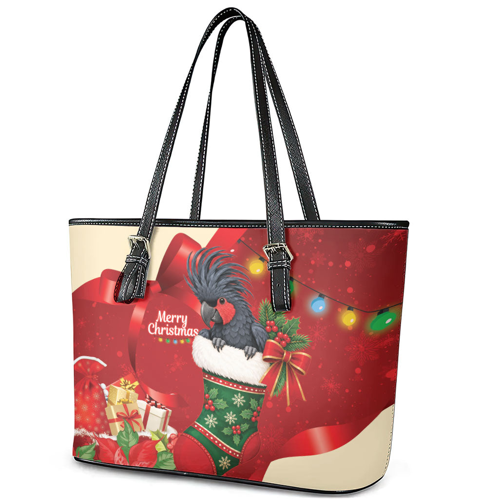 Palm Cockatoo Christmas Australia Leather Tote Bag Aussie Xmas Sock Coquette Bow