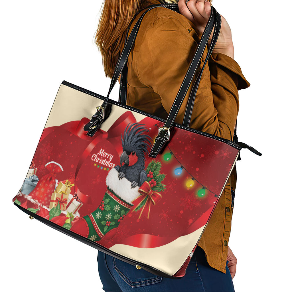 Palm Cockatoo Christmas Australia Leather Tote Bag Aussie Xmas Sock Coquette Bow