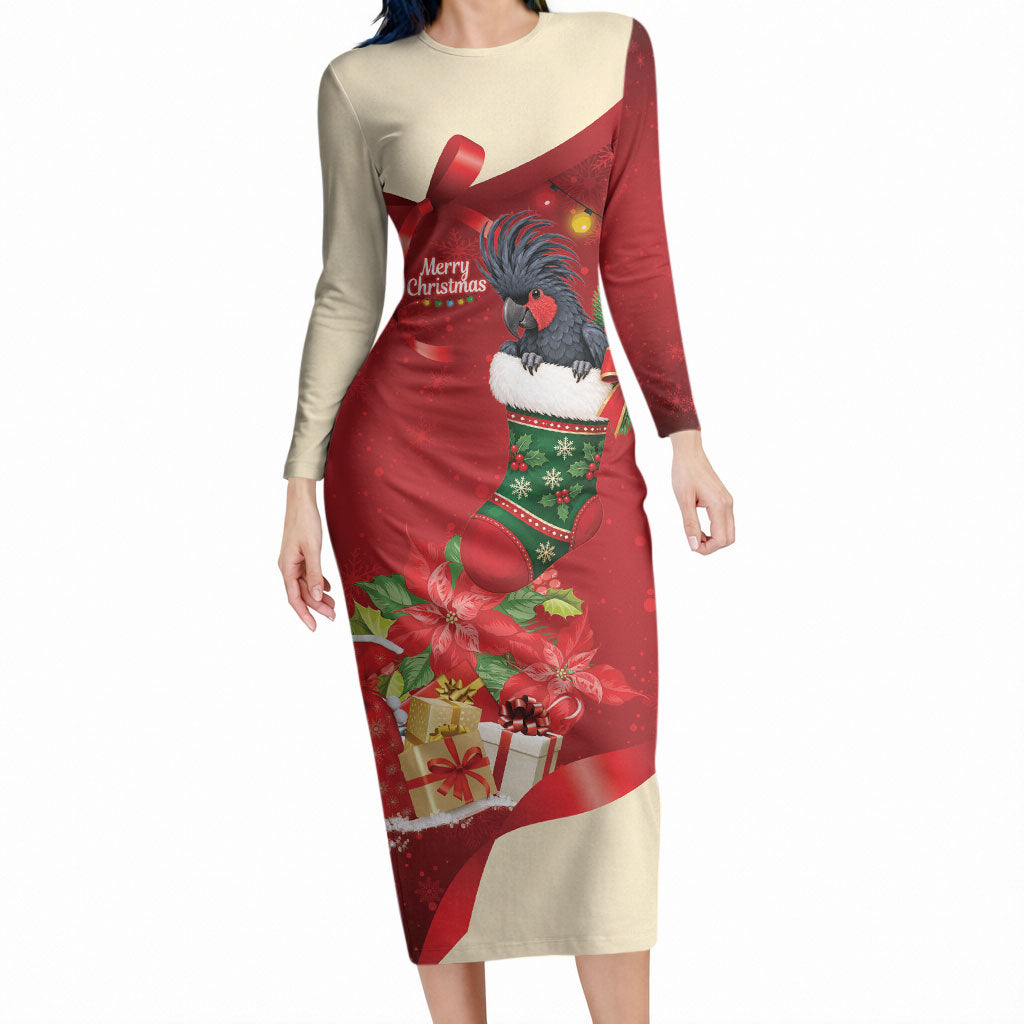 Palm Cockatoo Christmas Australia Long Sleeve Bodycon Dress Aussie Xmas Sock Coquette Bow