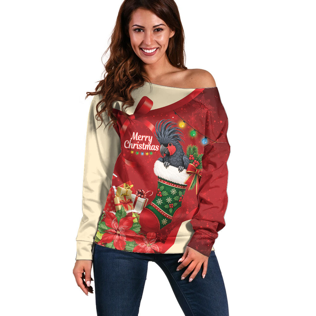 Palm Cockatoo Christmas Australia Off Shoulder Sweater Aussie Xmas Sock Coquette Bow