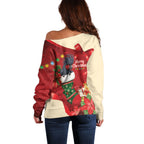 Palm Cockatoo Christmas Australia Off Shoulder Sweater Aussie Xmas Sock Coquette Bow
