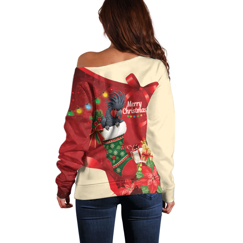 Palm Cockatoo Christmas Australia Off Shoulder Sweater Aussie Xmas Sock Coquette Bow