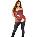 Palm Cockatoo Christmas Australia Off Shoulder Sweater Aussie Xmas Sock Coquette Bow