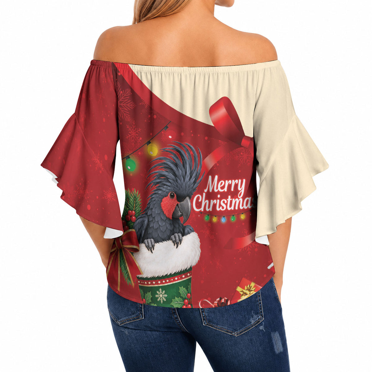 Palm Cockatoo Christmas Australia Off Shoulder Wrap Waist Top Aussie Xmas Sock Coquette Bow
