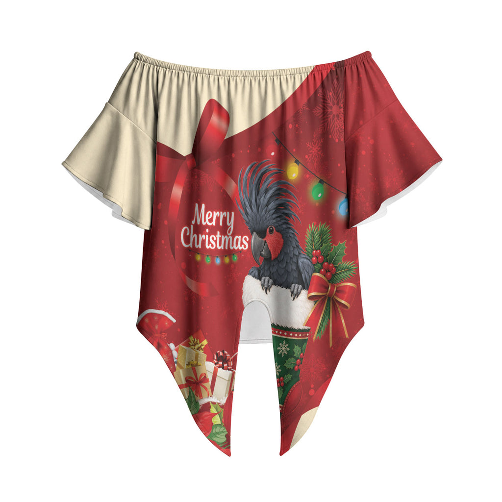 Palm Cockatoo Christmas Australia Off Shoulder Wrap Waist Top Aussie Xmas Sock Coquette Bow