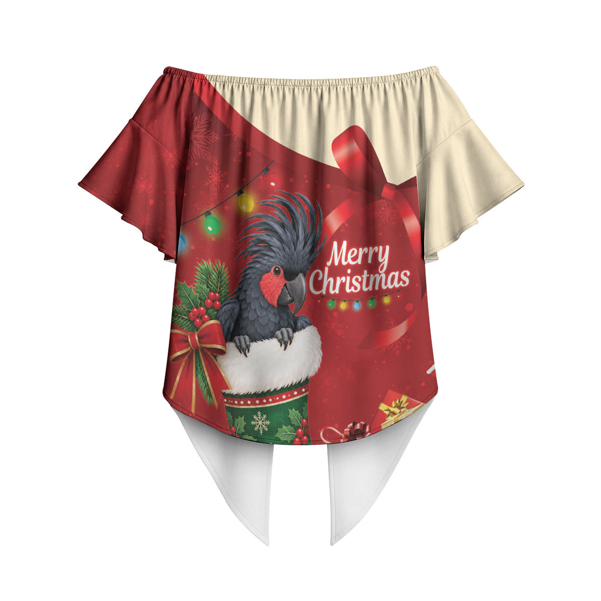 Palm Cockatoo Christmas Australia Off Shoulder Wrap Waist Top Aussie Xmas Sock Coquette Bow