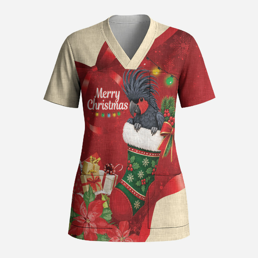 Palm Cockatoo Christmas Australia Scrub Top Aussie Xmas Sock Coquette Bow