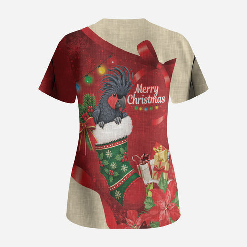 Palm Cockatoo Christmas Australia Scrub Top Aussie Xmas Sock Coquette Bow