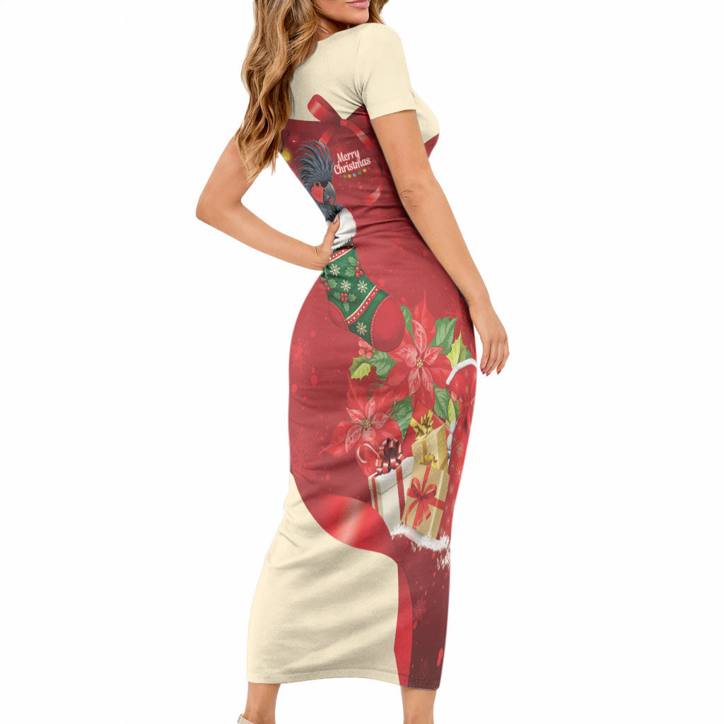Palm Cockatoo Christmas Australia Short Sleeve Bodycon Dress Aussie Xmas Sock Coquette Bow