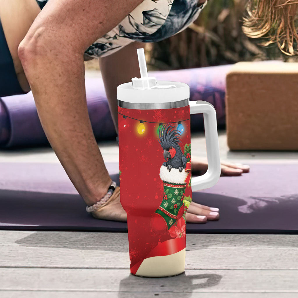 Palm Cockatoo Christmas Australia Tumbler With Handle Aussie Xmas Sock Coquette Bow