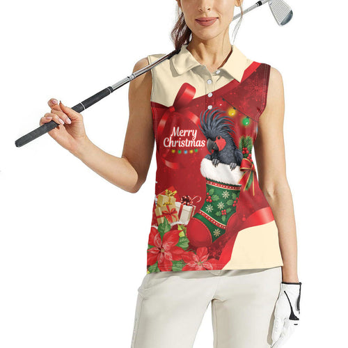 Palm Cockatoo Christmas Australia Women Sleeveless Polo Shirt Aussie Xmas Sock Coquette Bow