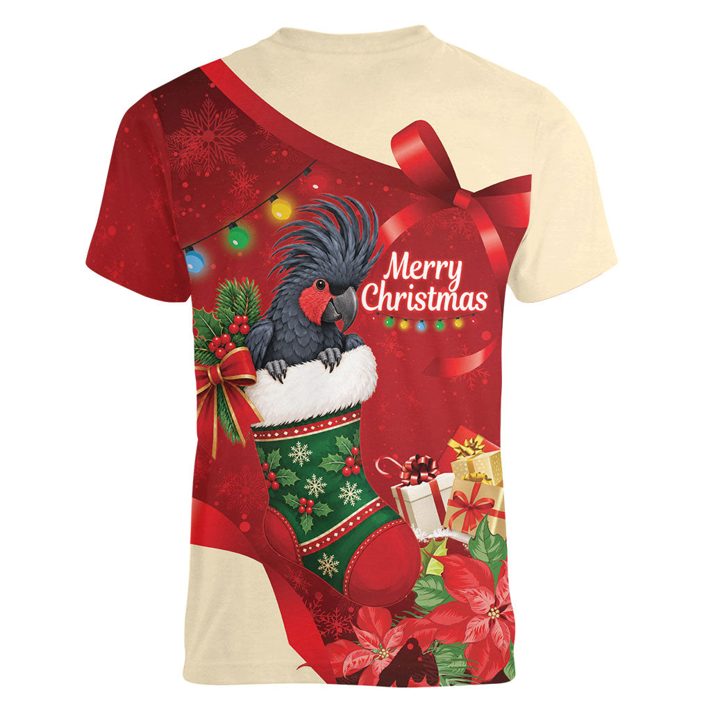 Palm Cockatoo Christmas Australia Women V-Neck T-Shirt Aussie Xmas Sock Coquette Bow