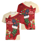 Palm Cockatoo Christmas Australia Women V-Neck T-Shirt Aussie Xmas Sock Coquette Bow