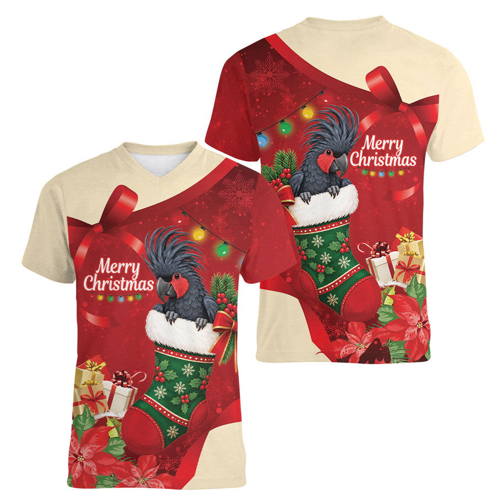 Palm Cockatoo Christmas Australia Women V-Neck T-Shirt Aussie Xmas Sock Coquette Bow