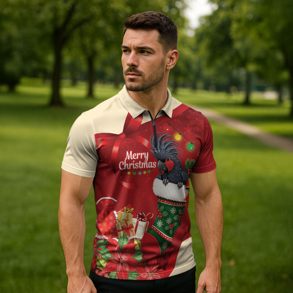 Palm Cockatoo Christmas Australia Zipper Polo Shirt Aussie Xmas Sock Coquette Bow