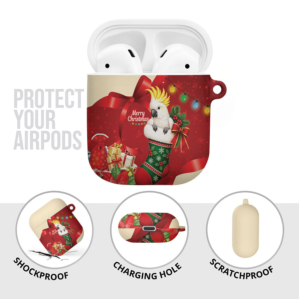 Sulphur-crested Cockatoo Christmas Australia AirPods Case Aussie Xmas Sock Coquette Bow