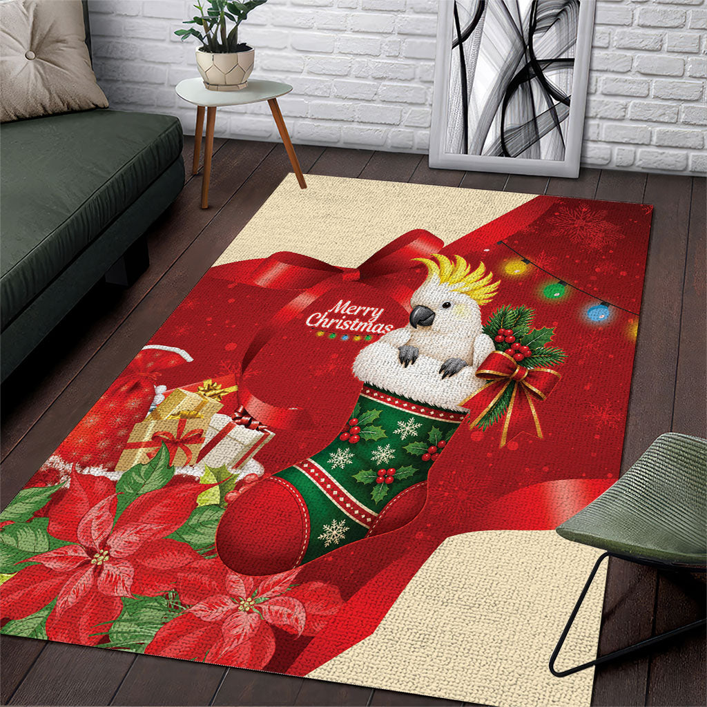 Sulphur-crested Cockatoo Christmas Australia Area Rug Aussie Xmas Sock Coquette Bow