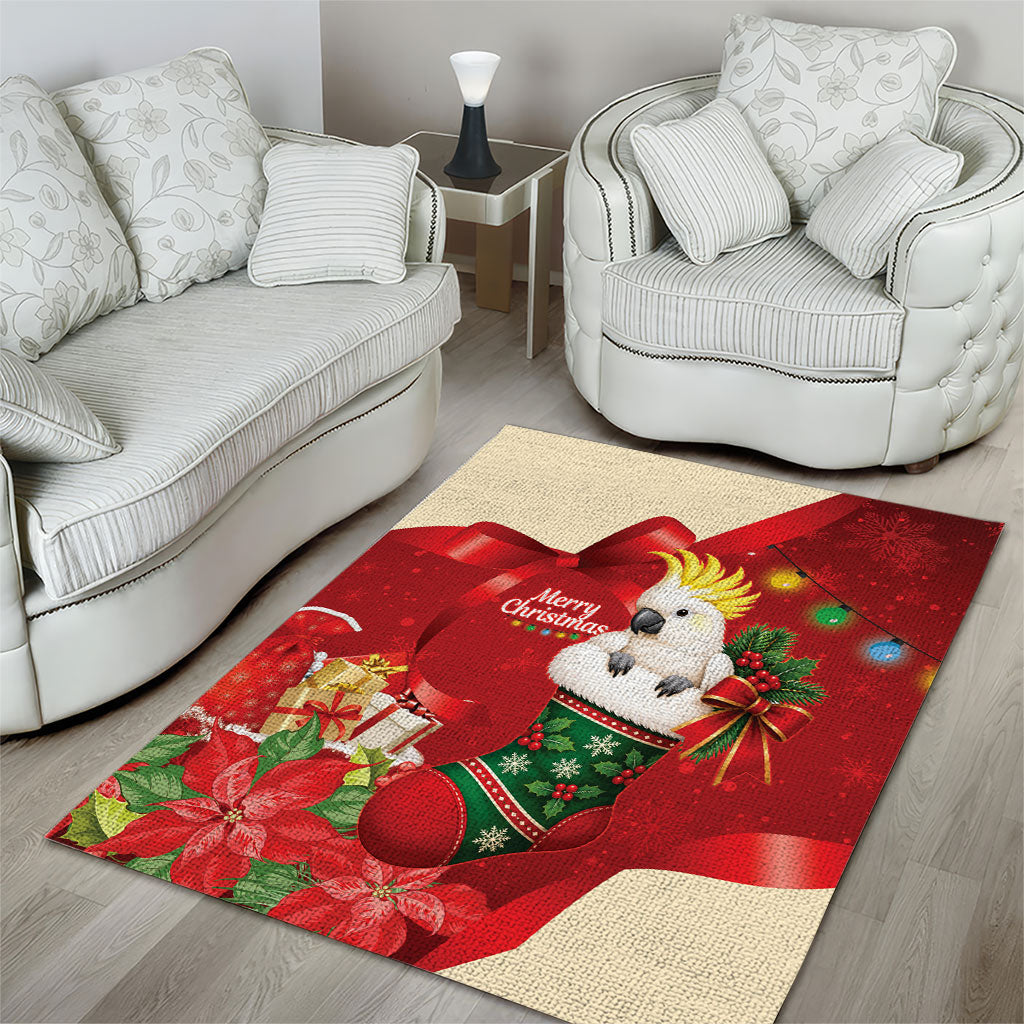 Sulphur-crested Cockatoo Christmas Australia Area Rug Aussie Xmas Sock Coquette Bow