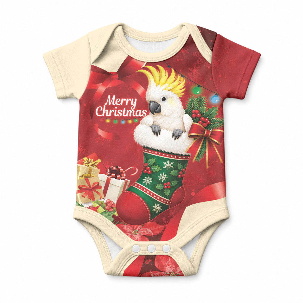 Sulphur-crested Cockatoo Christmas Australia Baby Onesie Aussie Xmas Sock Coquette Bow