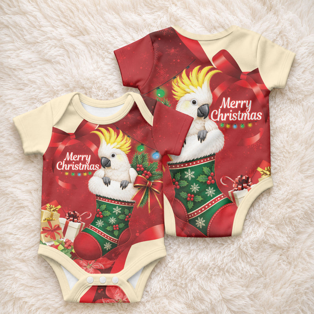 Sulphur-crested Cockatoo Christmas Australia Baby Onesie Aussie Xmas Sock Coquette Bow