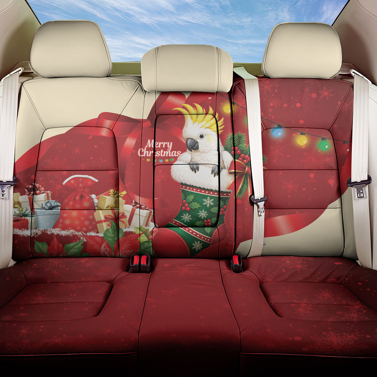 Sulphur-crested Cockatoo Christmas Australia Back Car Seat Cover Aussie Xmas Sock Coquette Bow