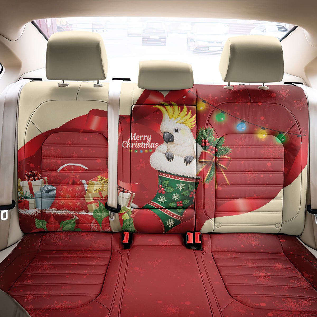 Sulphur-crested Cockatoo Christmas Australia Back Car Seat Cover Aussie Xmas Sock Coquette Bow