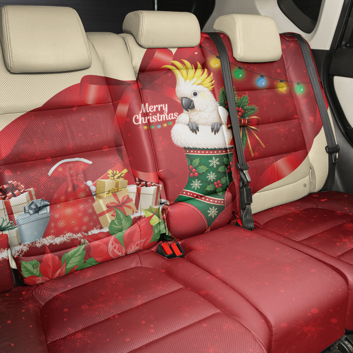Sulphur-crested Cockatoo Christmas Australia Back Car Seat Cover Aussie Xmas Sock Coquette Bow