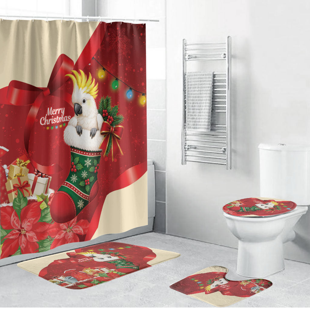 Sulphur-crested Cockatoo Christmas Australia Bathroom Set Aussie Xmas Sock Coquette Bow