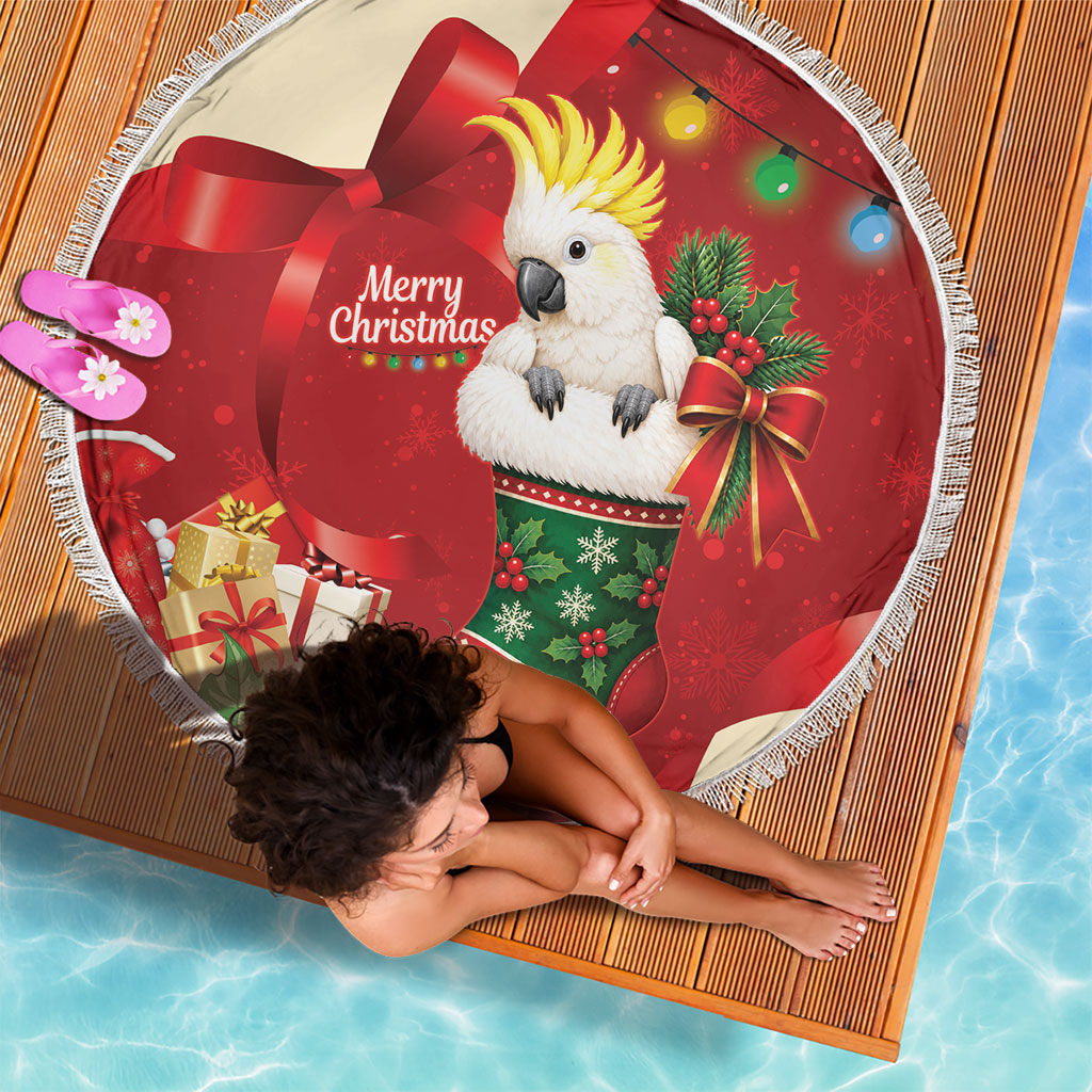 Sulphur-crested Cockatoo Christmas Australia Beach Blanket Aussie Xmas Sock Coquette Bow