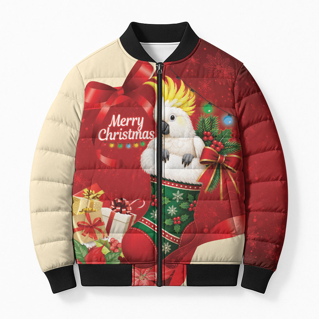 Sulphur-crested Cockatoo Christmas Australia Bomber Puffer Jacket Aussie Xmas Sock Coquette Bow