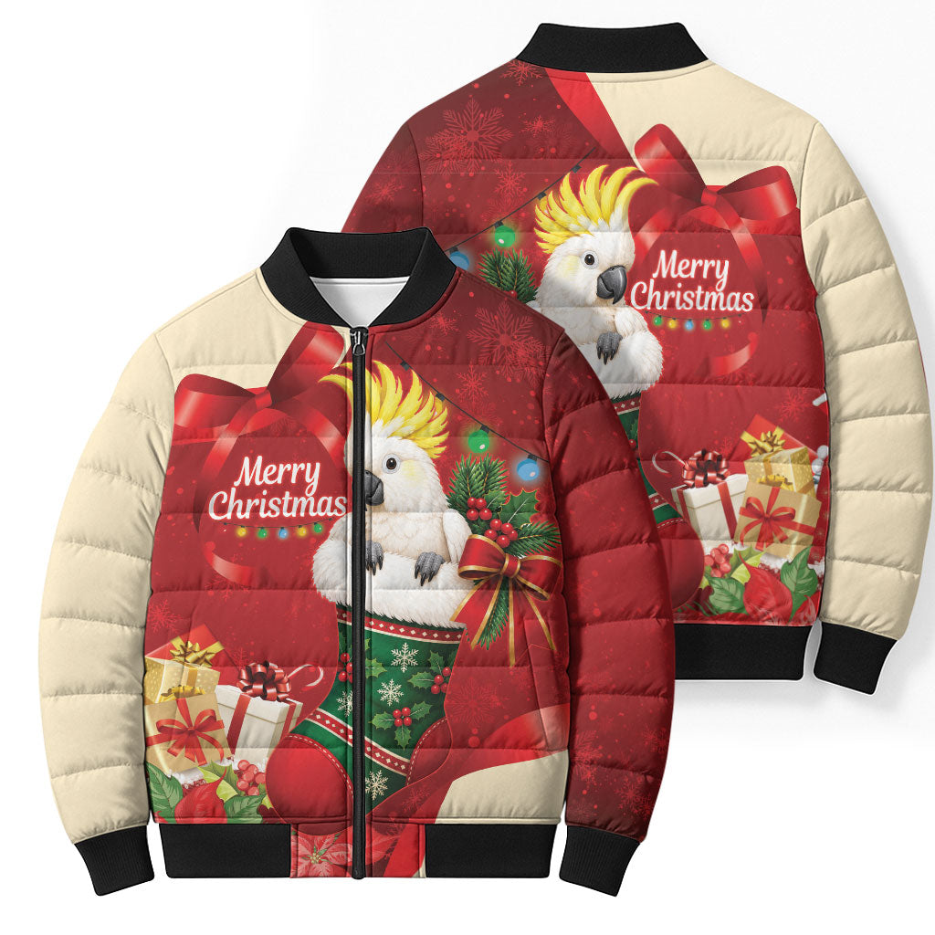 Sulphur-crested Cockatoo Christmas Australia Bomber Puffer Jacket Aussie Xmas Sock Coquette Bow