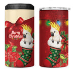 Sulphur-crested Cockatoo Christmas Australia 4 in 1 Can Cooler Tumbler Aussie Xmas Sock Coquette Bow